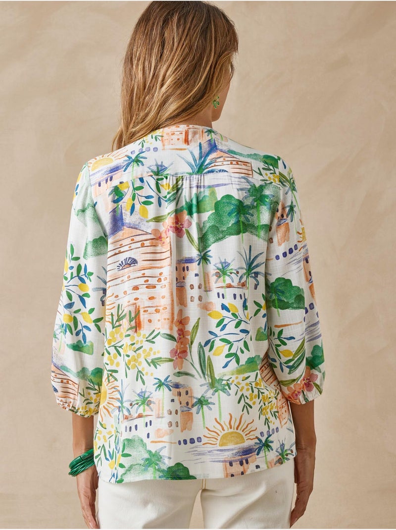Blouse fluide encolure V - DAXON Blanc/Multirose - Kiabi