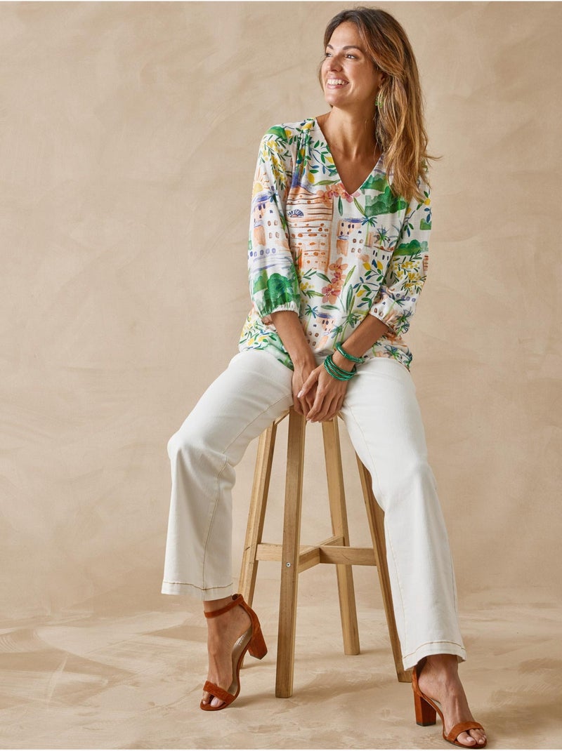Blouse fluide encolure V - DAXON Blanc/Multirose - Kiabi