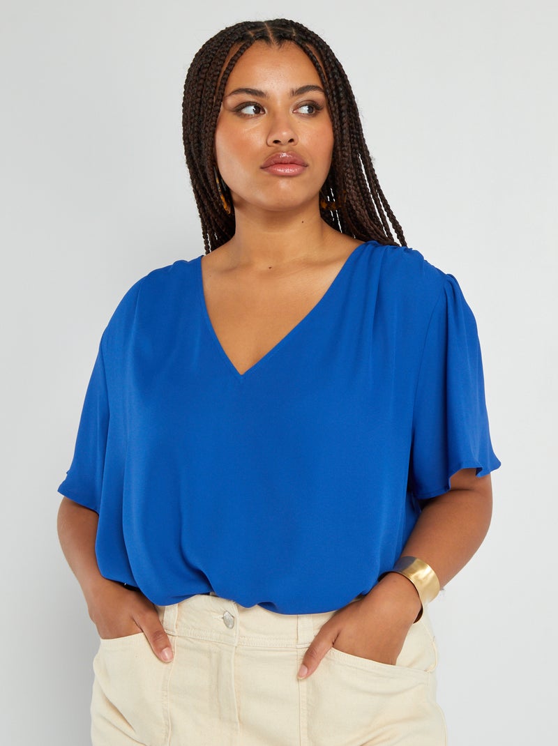 Blouse fluide encolure V bleu - Kiabi