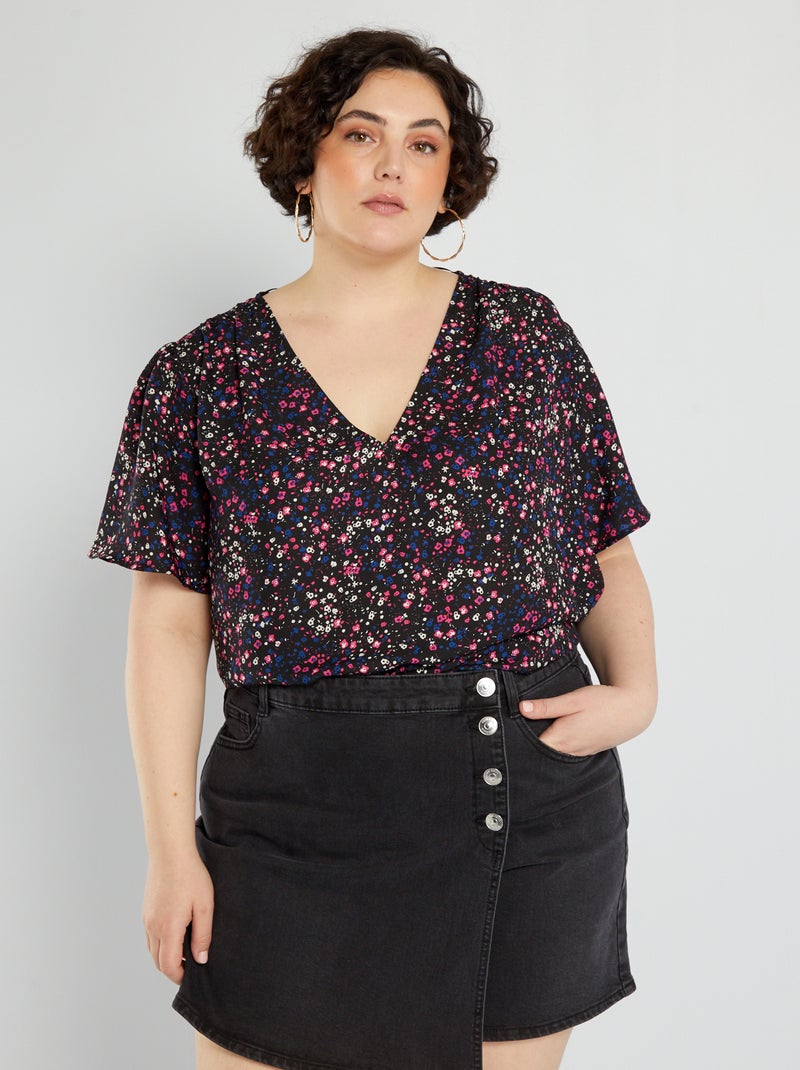 Blouse fluide encolure V Noir - Kiabi