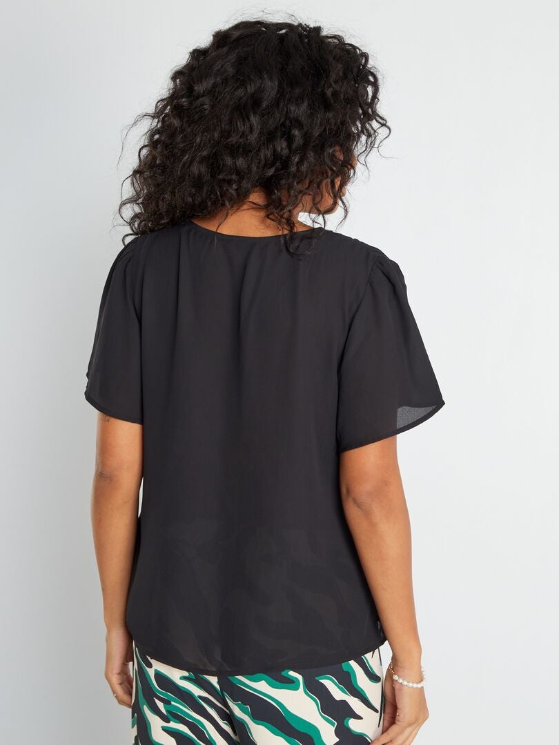 Blouse fluide et légère à col V noir - Kiabi