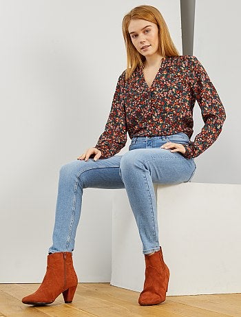 Blouse fluide fleurie col tunisien - Kiabi