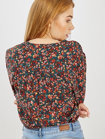 Blouse fluide fleurie col tunisien - Kiabi