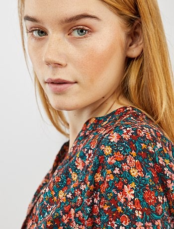 Blouse fluide fleurie col tunisien - Kiabi