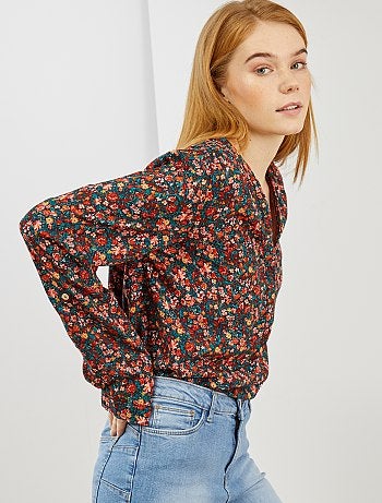 Blouse fluide fleurie col tunisien - Kiabi
