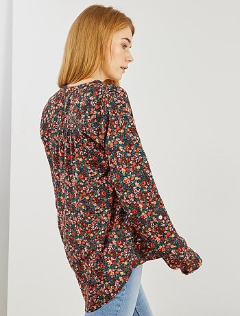 Blouse fluide fleurie col tunisien - Kiabi