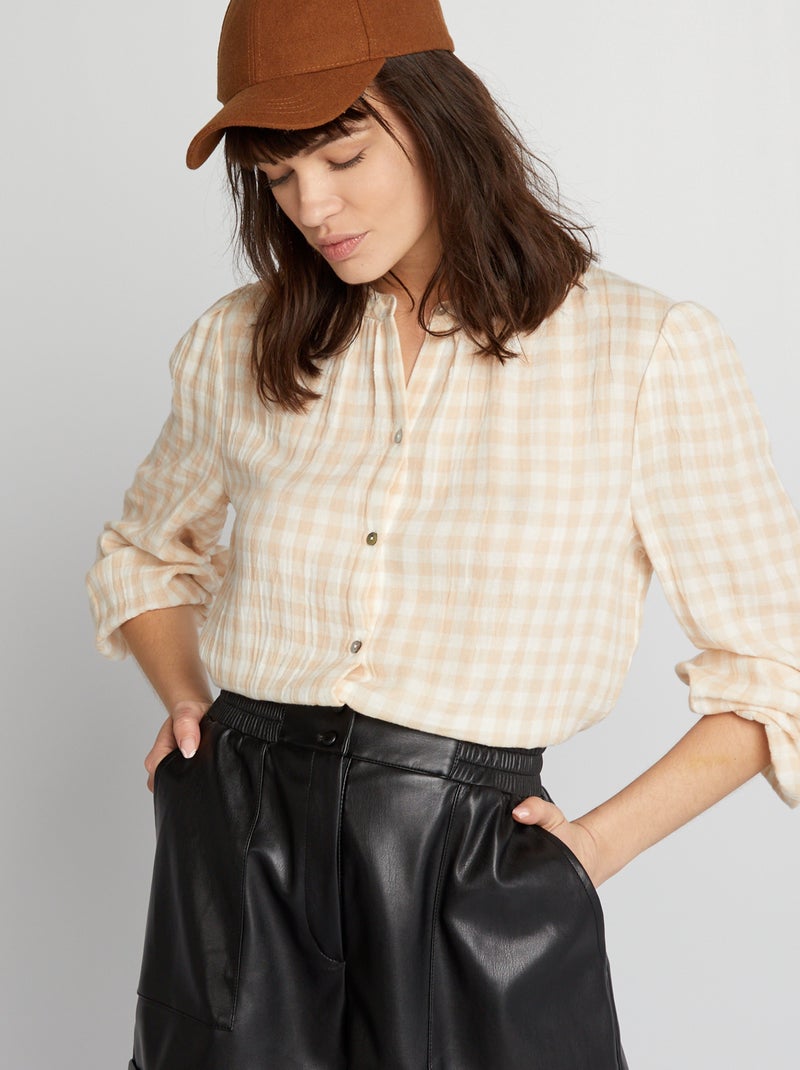 Blouse fluide imprimé vichy Beige - Kiabi