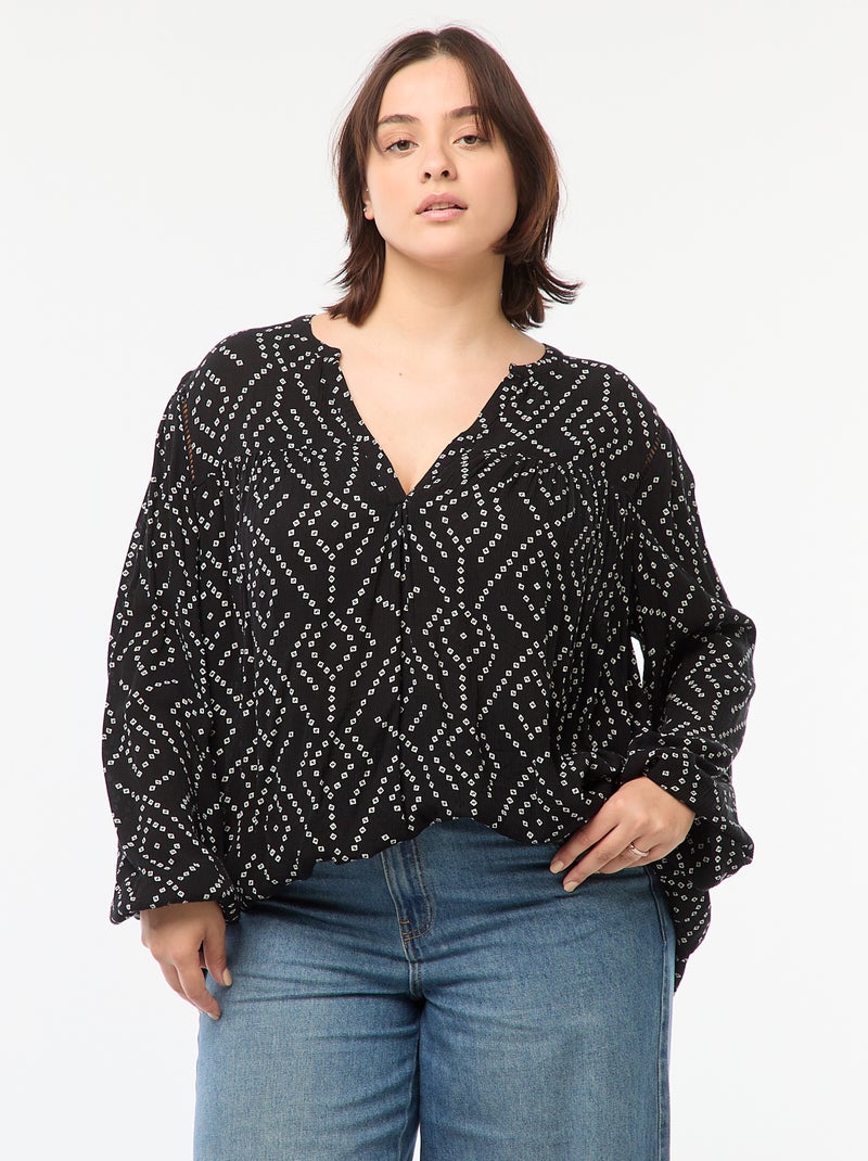 Blouse fluide imprimée en maille crêpe Noir - Kiabi