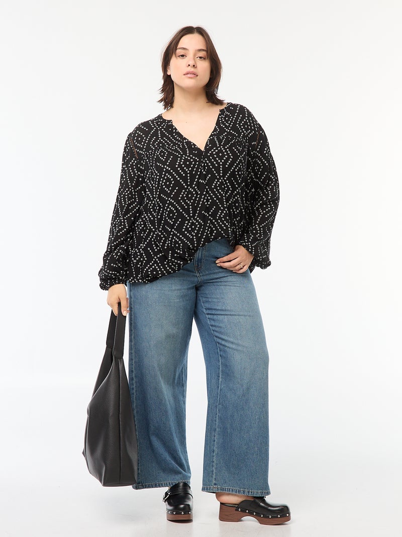 Blouse fluide imprimée en maille crêpe Noir - Kiabi