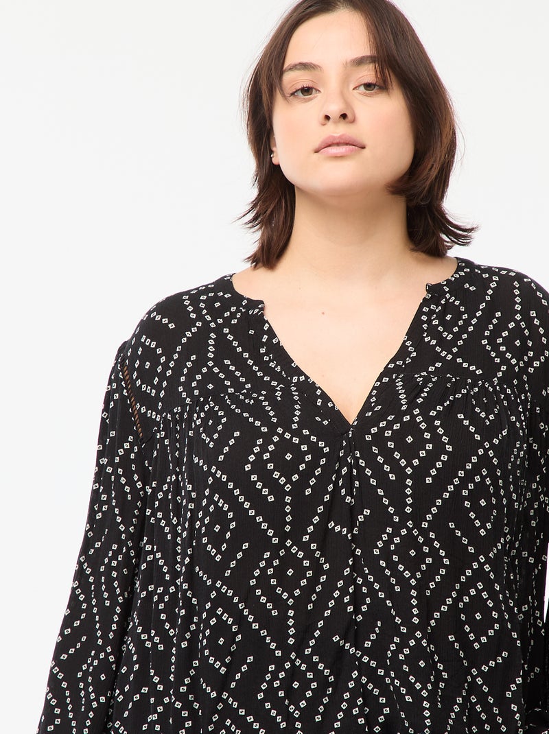 Blouse fluide imprimée en maille crêpe Noir - Kiabi