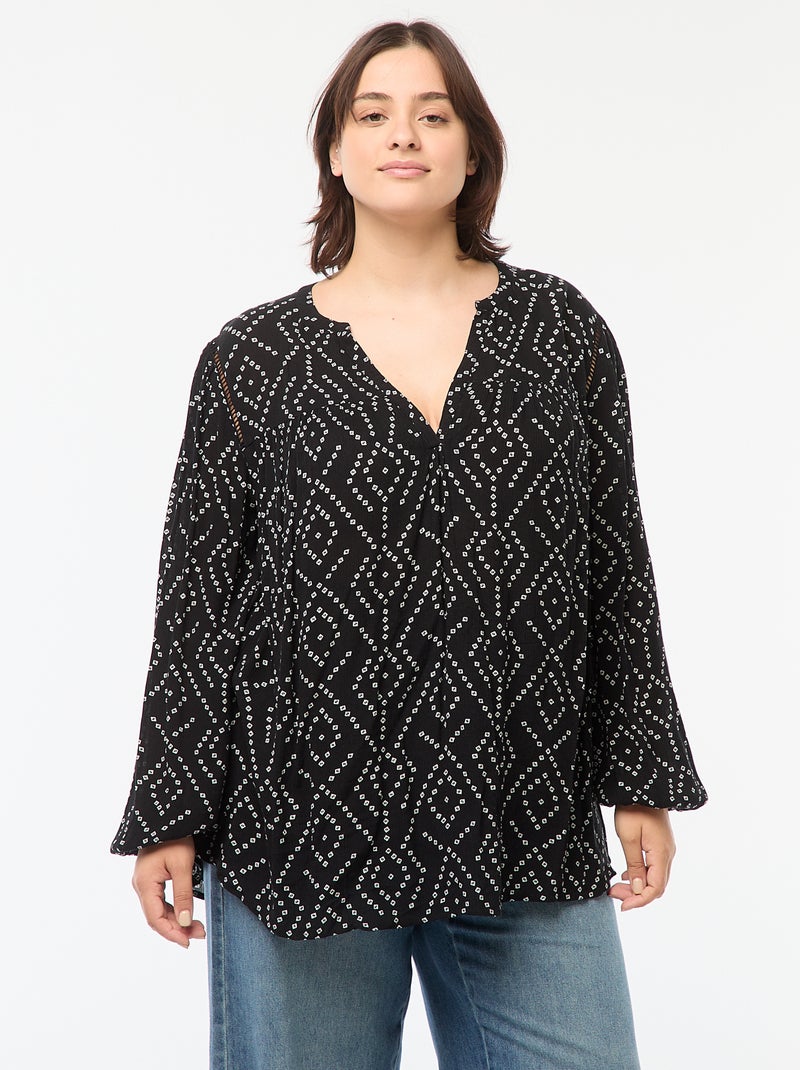 Blouse fluide imprimée en maille crêpe Noir - Kiabi