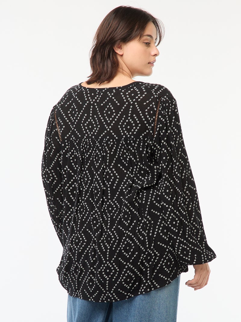 Blouse fluide imprimée en maille crêpe Noir - Kiabi