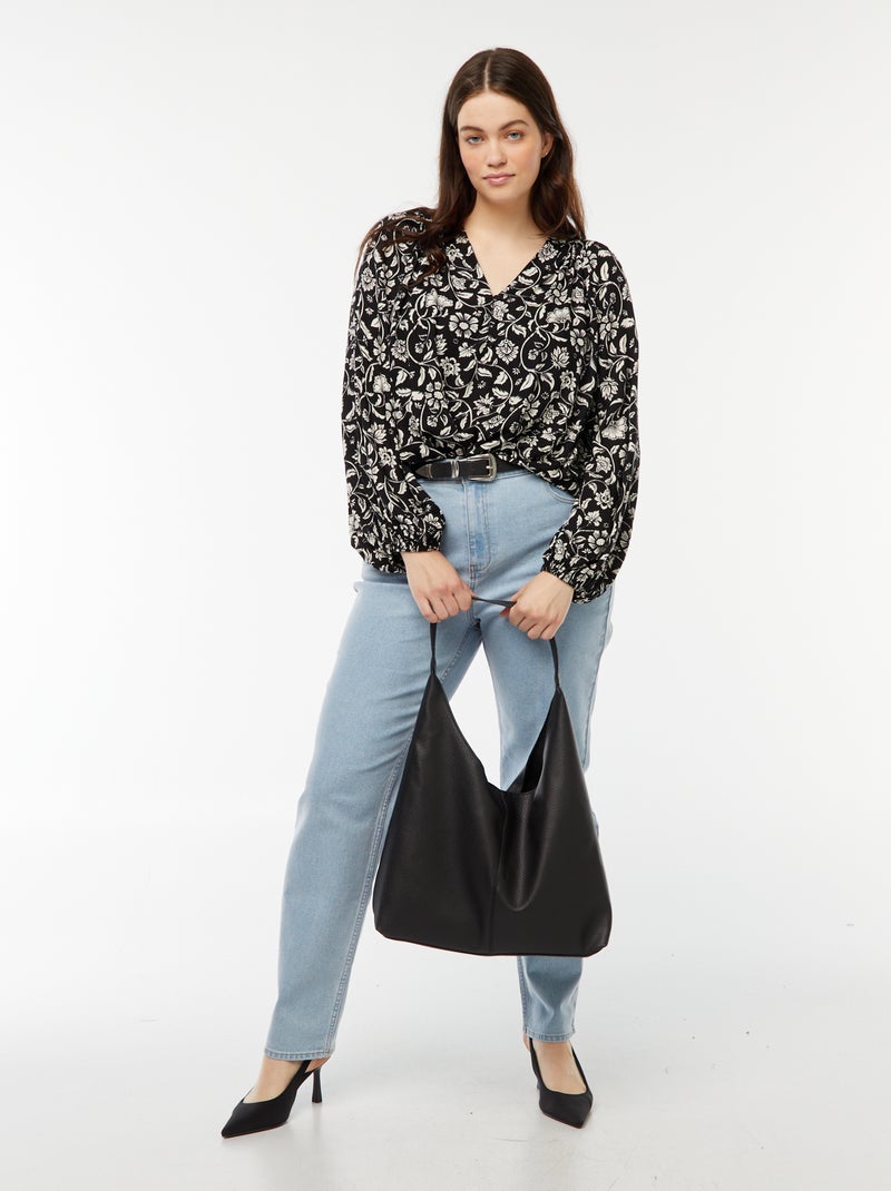 Blouse fluide imprimée en maille crêpe Noir - Kiabi