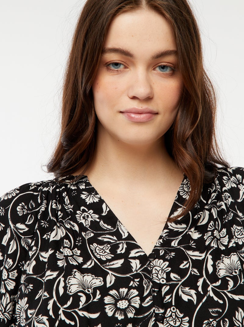 Blouse fluide imprimée en maille crêpe Noir - Kiabi