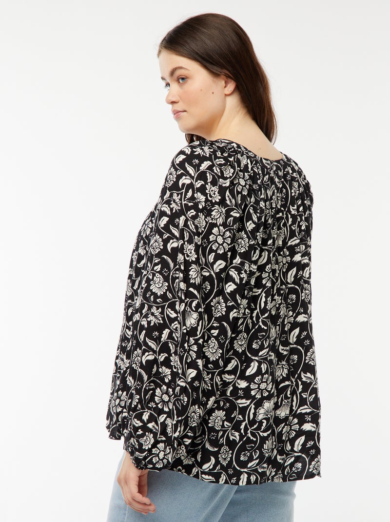 Blouse fluide imprimée en maille crêpe Noir - Kiabi