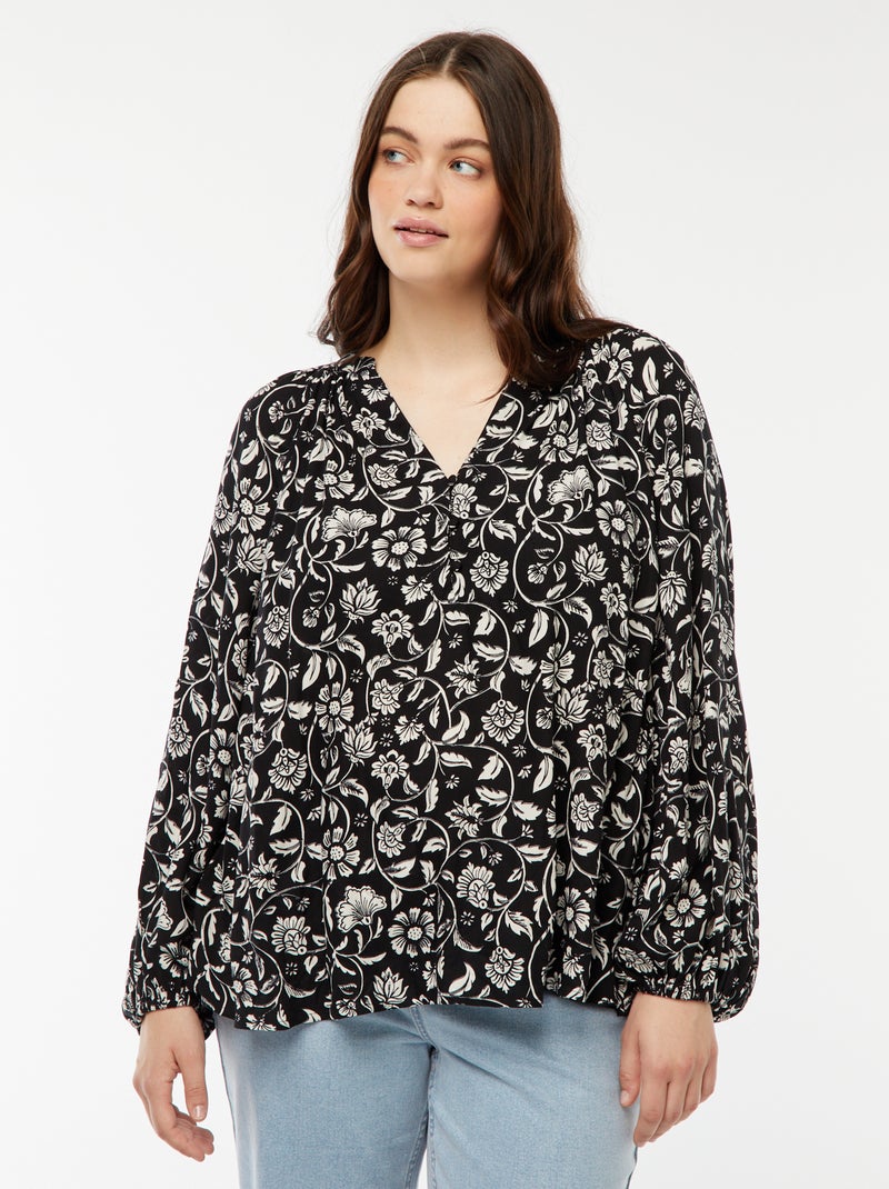 Blouse fluide imprimée en maille crêpe Noir - Kiabi