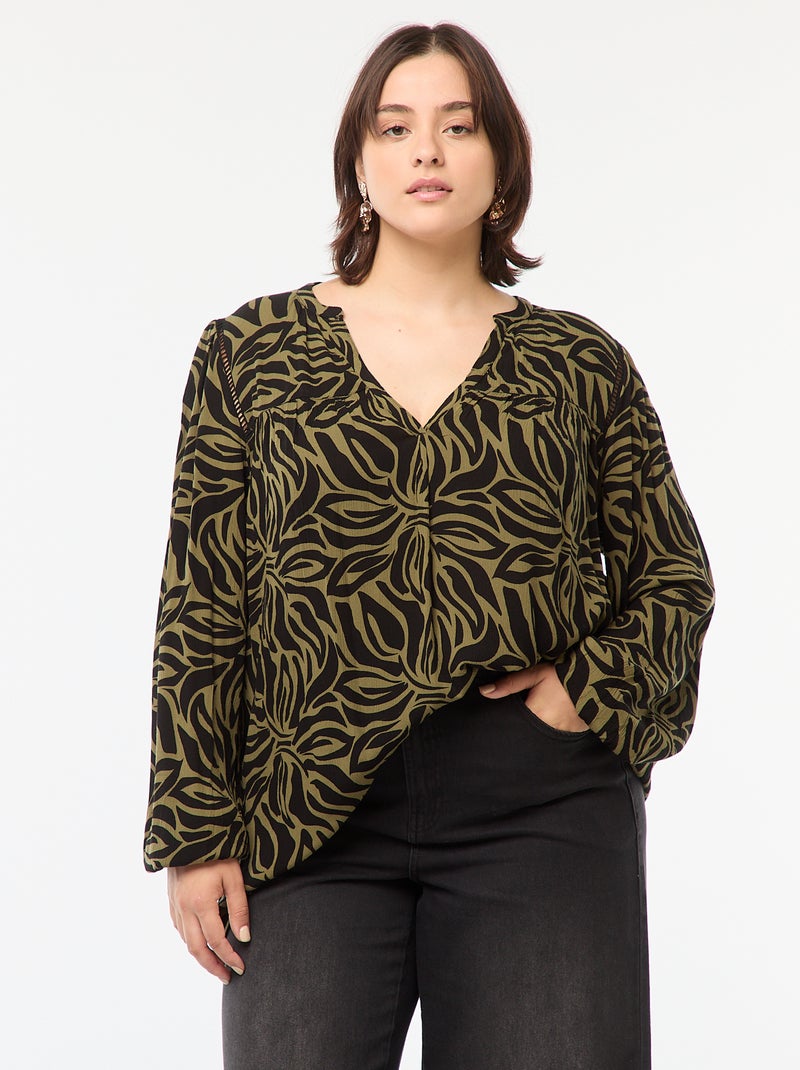 Blouse fluide imprimée en maille crêpe Vert - Kiabi