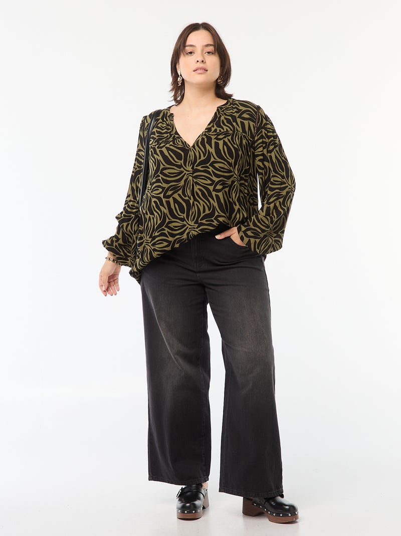 Blouse fluide imprimée en maille crêpe Vert - Kiabi