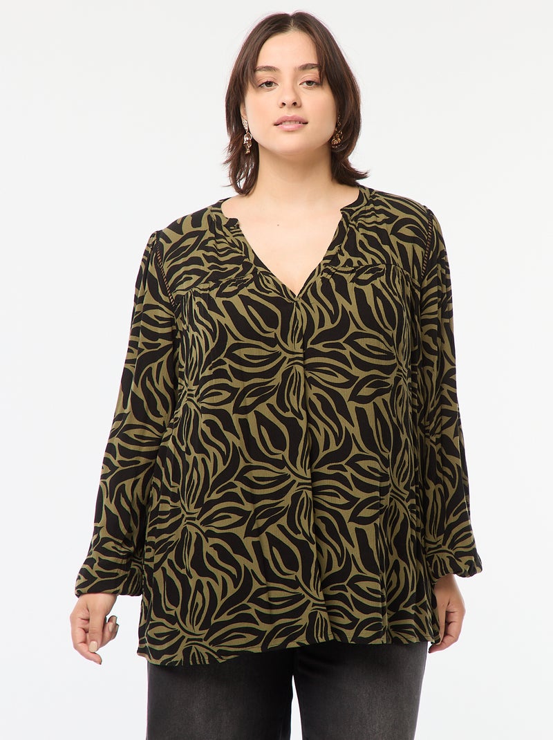 Blouse fluide imprimée en maille crêpe Vert - Kiabi