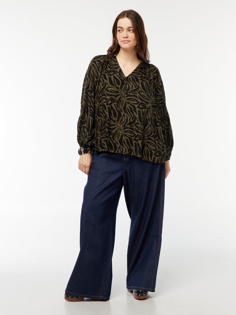 Blouse fluide imprimée en maille crêpe Vert - Kiabi