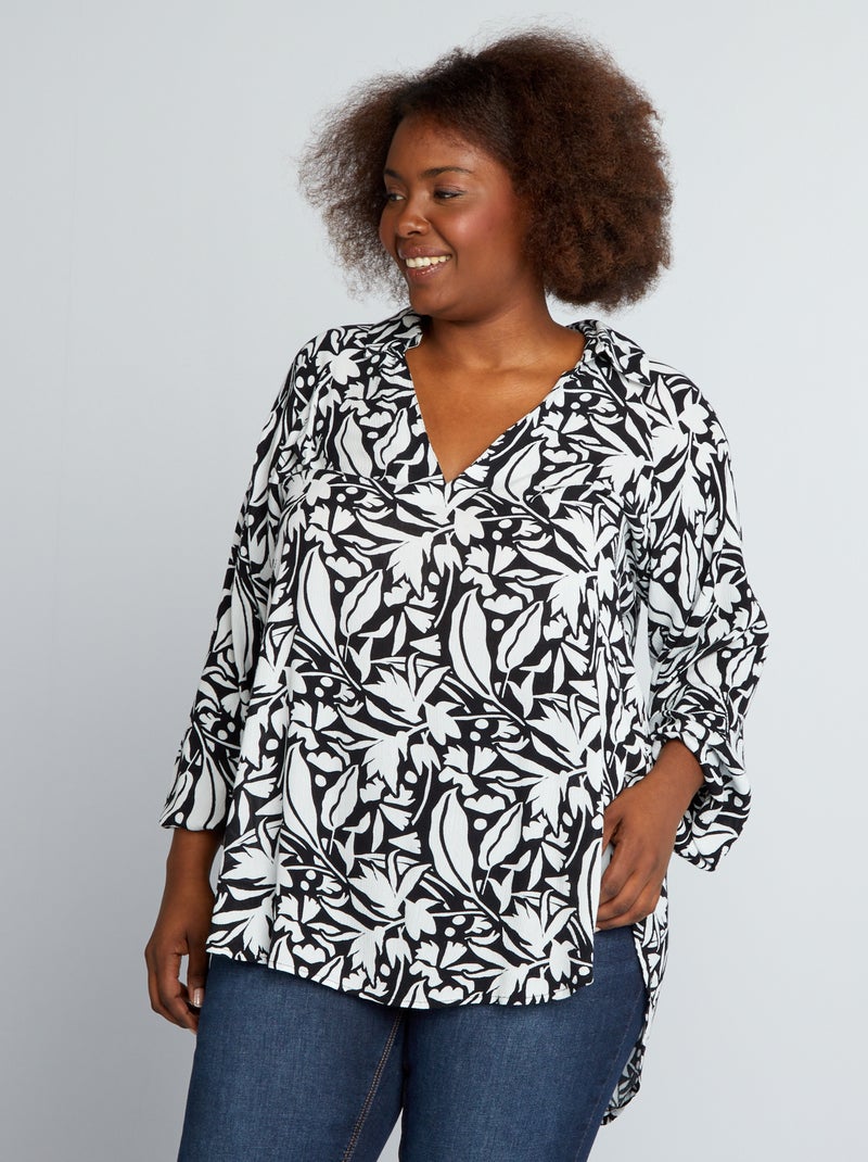 Blouse fluide imprimée manches bouffantes Noir - Kiabi