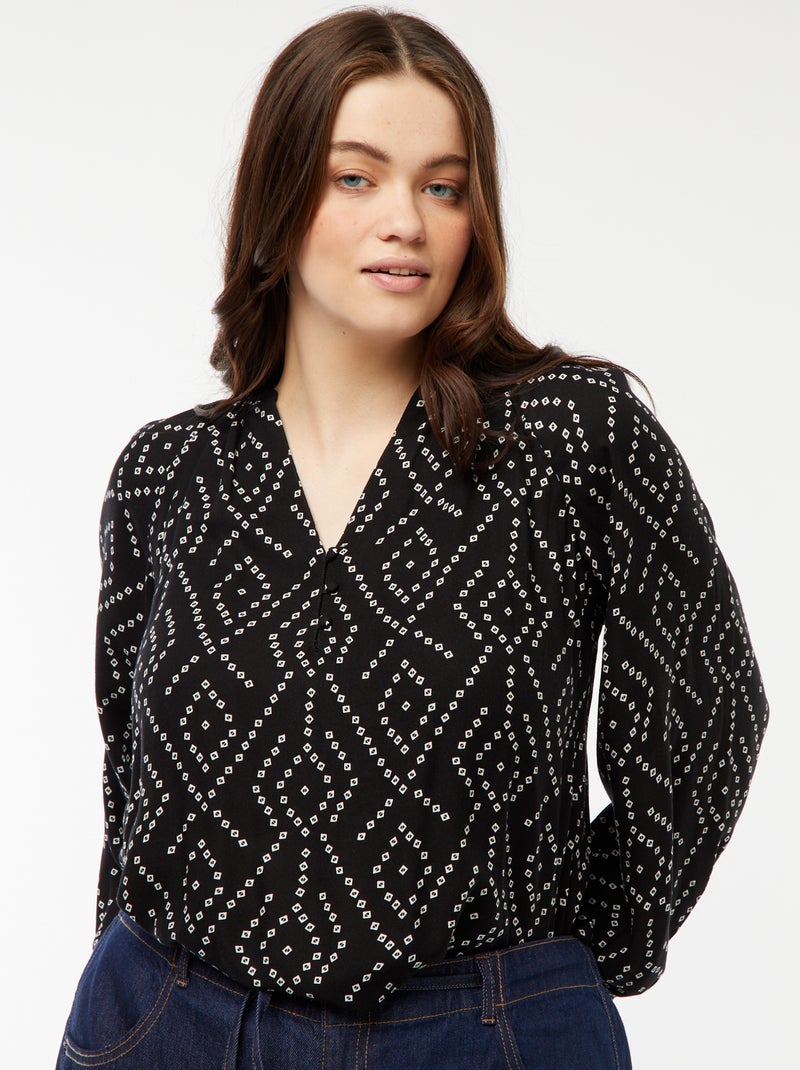 Blouse Fille Kiabi Noir Imprimé Fleurs - Taille XXS (12 Ans), Occasion Très Bon état, 100% Polyester