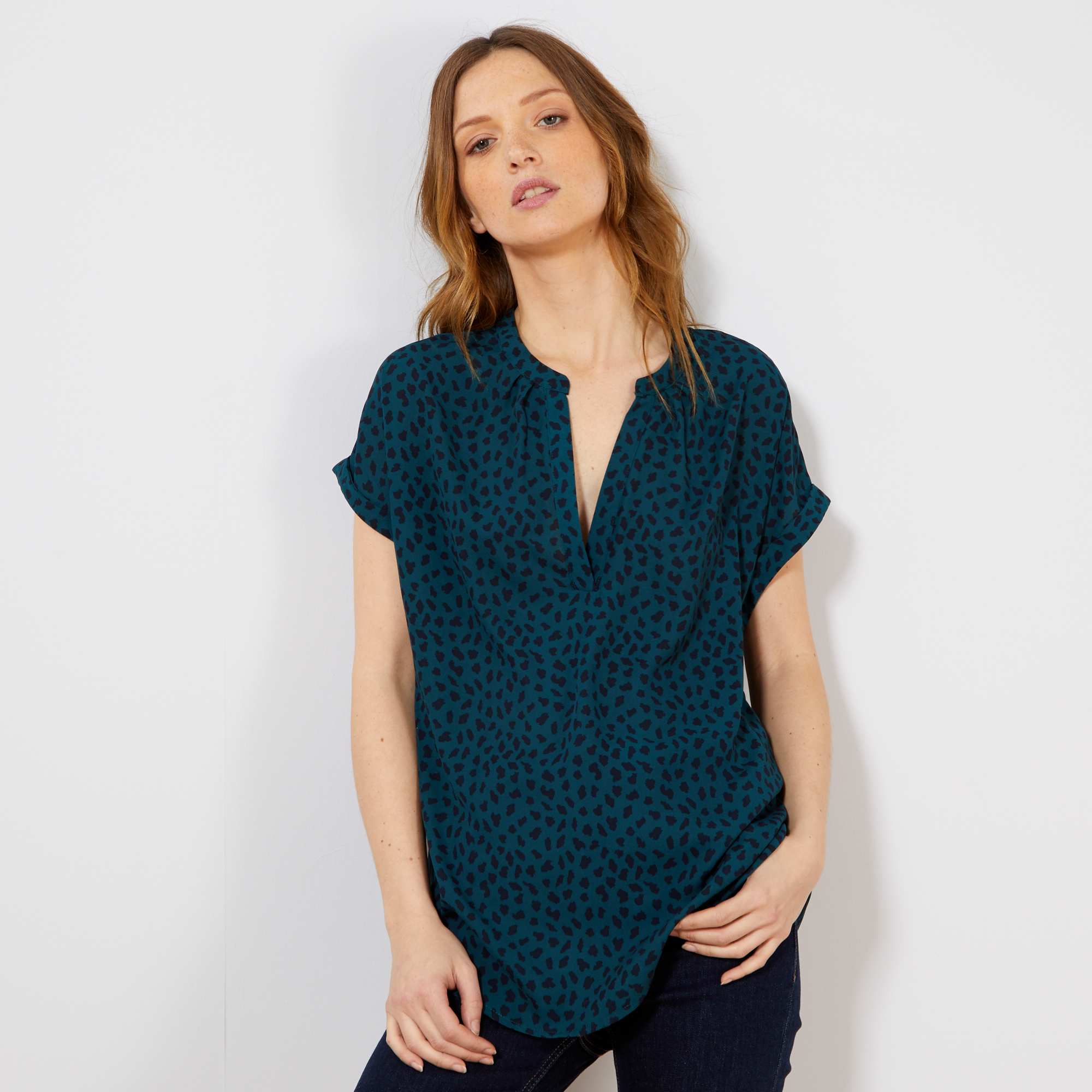  Blouse  fluide  imprim e Femme  vert Kiabi 4 80 