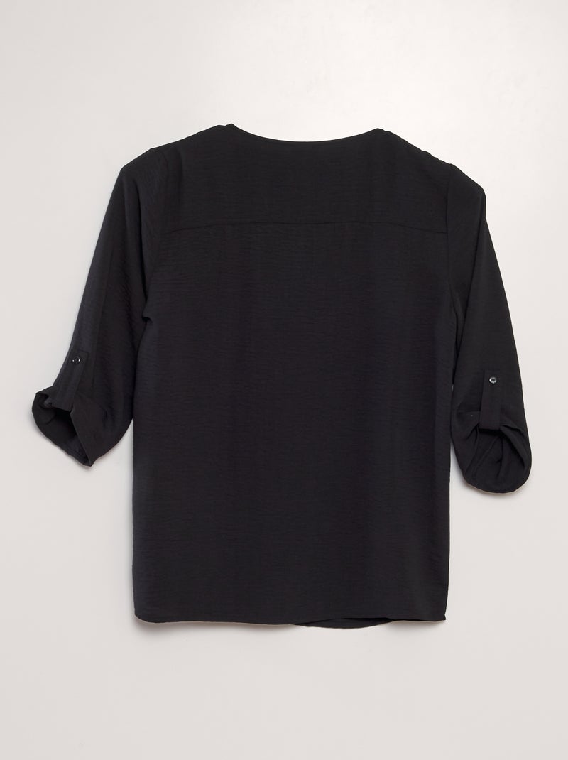 Blouse fluide manches 3/4 noir - Kiabi