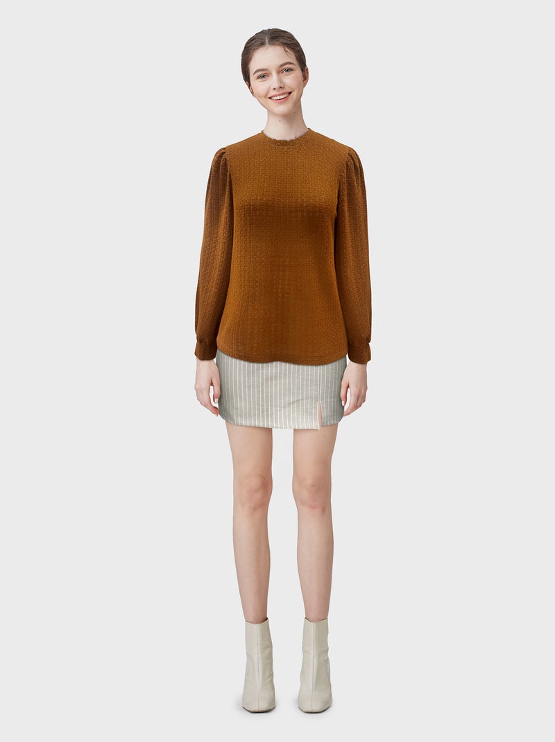 Blouse fluide manches bouffantes Marron - Kiabi