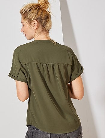 Blouse fluide manches retroussées - Kiabi