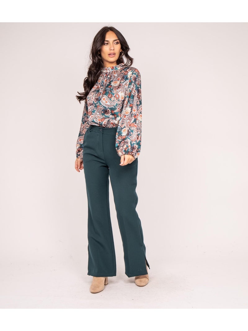 Blouse fluide motifs FABUS Bleu canard - Kiabi