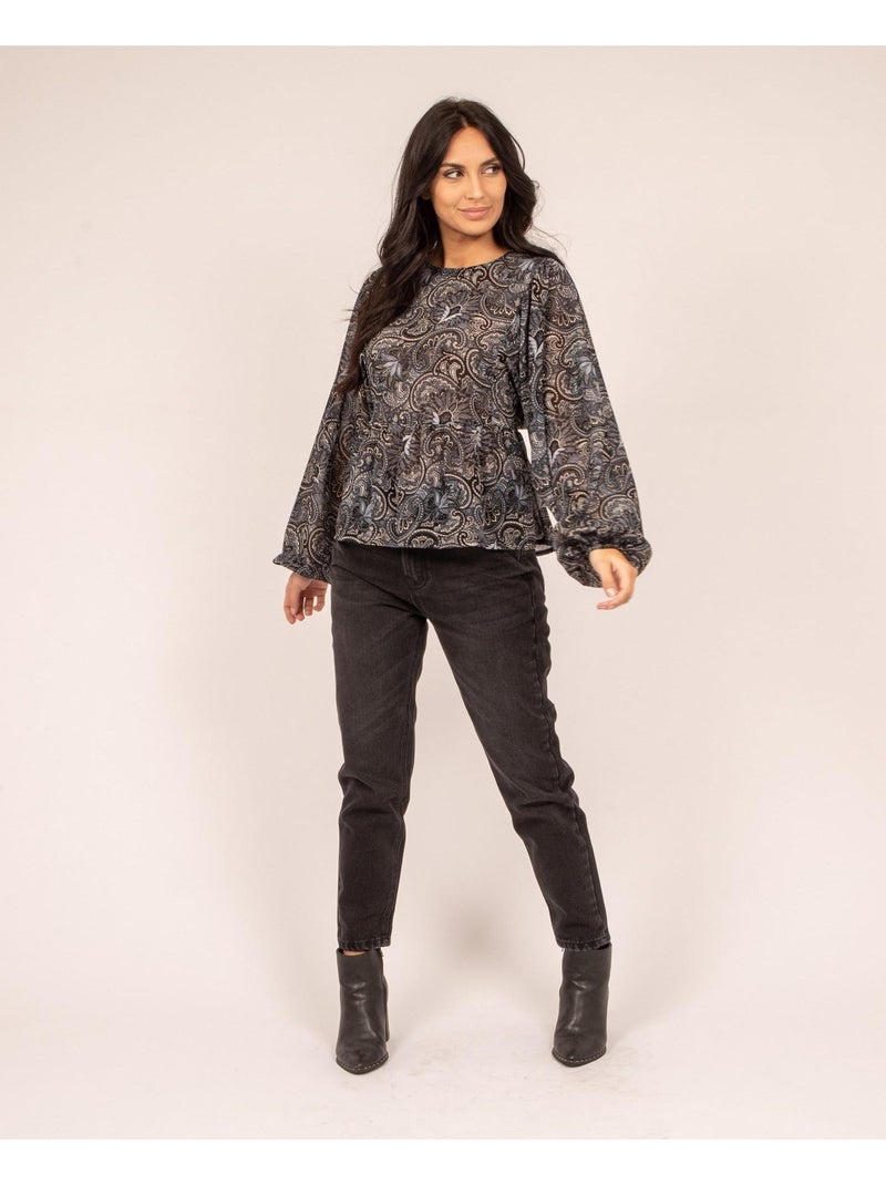 Blouse fluide motifs FARAH Bleu - Kiabi