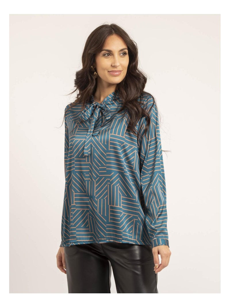Blouse fluide motifs OZALIA Bleu canard - Kiabi