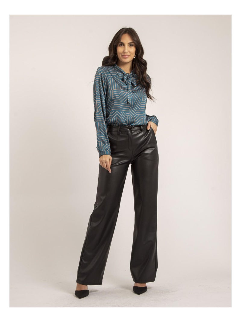 Blouse fluide motifs OZALIA Bleu canard - Kiabi