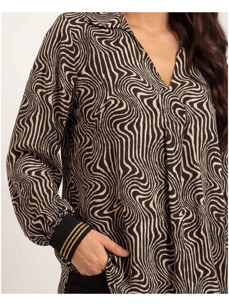 Blouse fluide motifs ozana Noir - Kiabi
