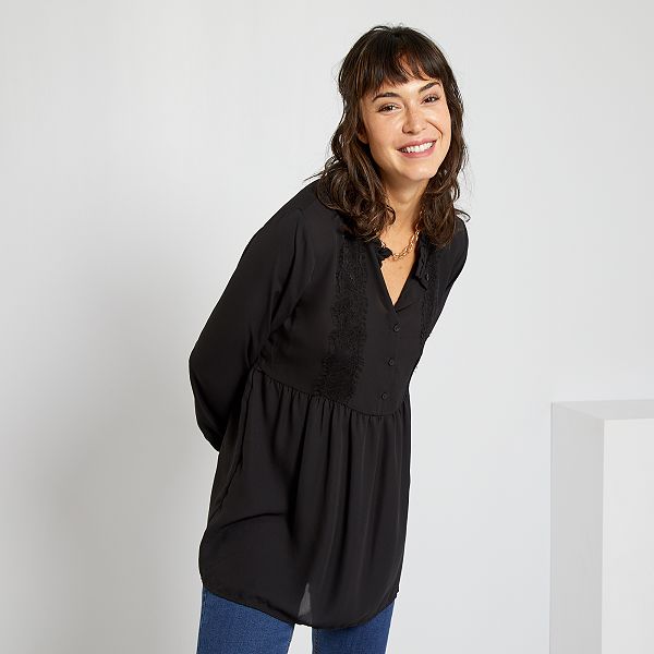 Chemisiers \u0026 Tuniques Sisley Femme | Blouse Fluide En Satin Noir • FestiArt