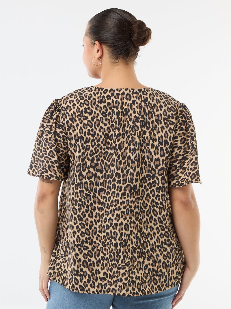 Blouse fluide uni à manches courtes Beige - Kiabi