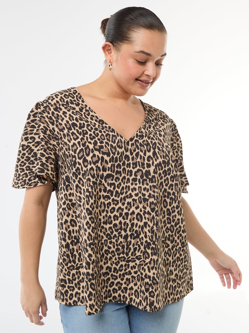 Blouse fluide uni à manches courtes Beige - Kiabi