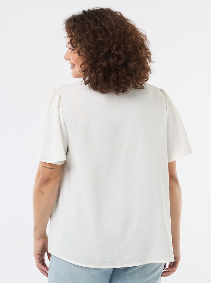 Blouse fluide uni à manches courtes Blanc - Kiabi