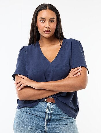 Blouse fluide uni à manches courtes