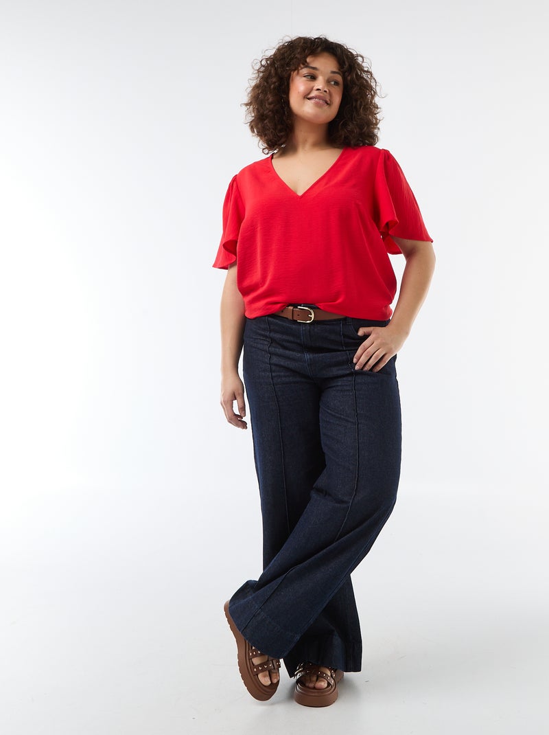 Blouse fluide uni à manches courtes Rouge - Kiabi
