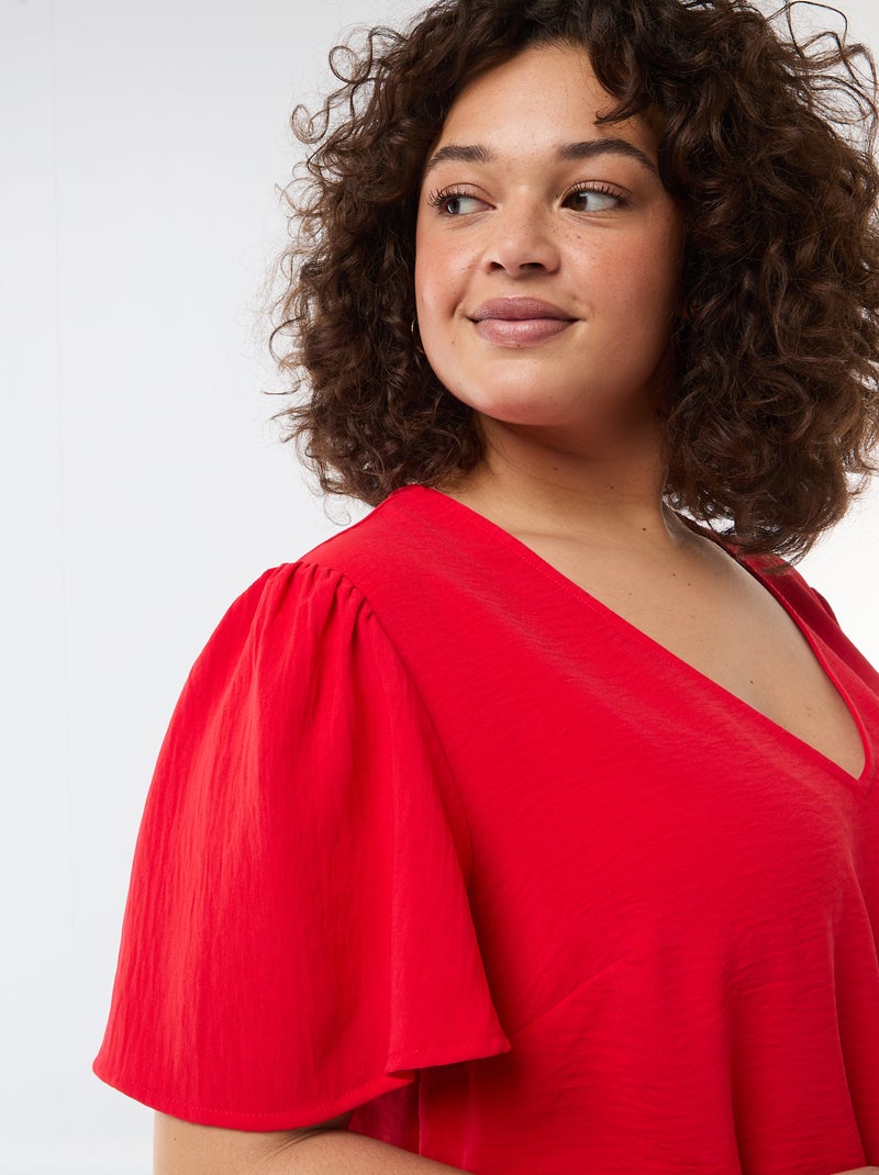 Blouse fluide uni à manches courtes Rouge - Kiabi
