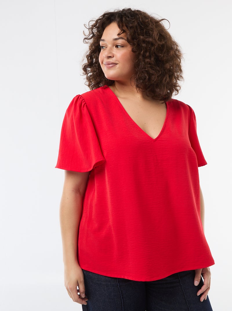 Blouse fluide uni à manches courtes Rouge - Kiabi