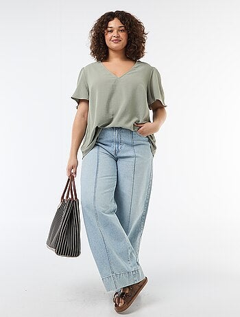 Blouse fluide uni à manches courtes