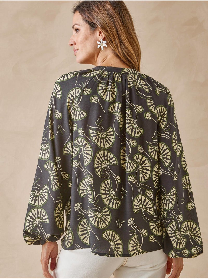 Blouse froncée encolure ronde - DAXON Noir Multicolore - Kiabi
