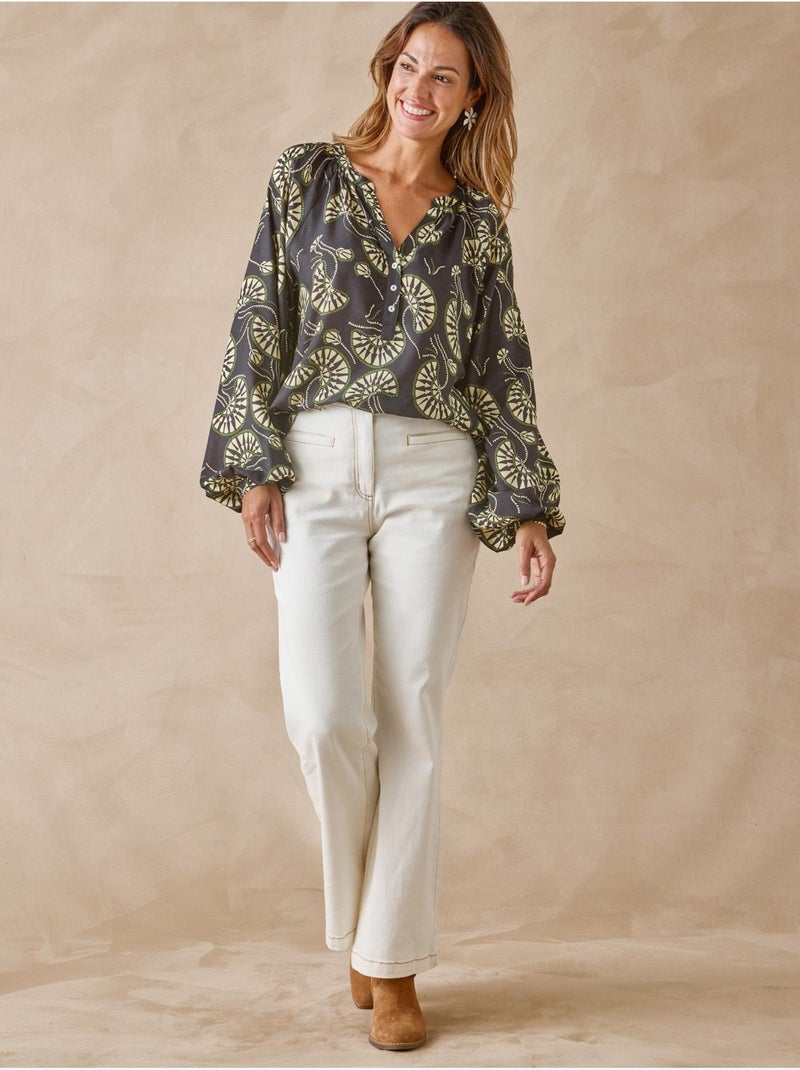 Blouse froncée encolure ronde - DAXON Noir Multicolore - Kiabi