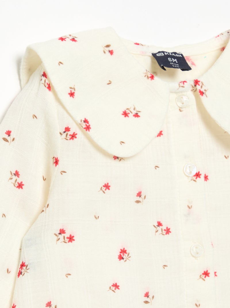Blouse gaze de coton boutonné Blanc - Kiabi