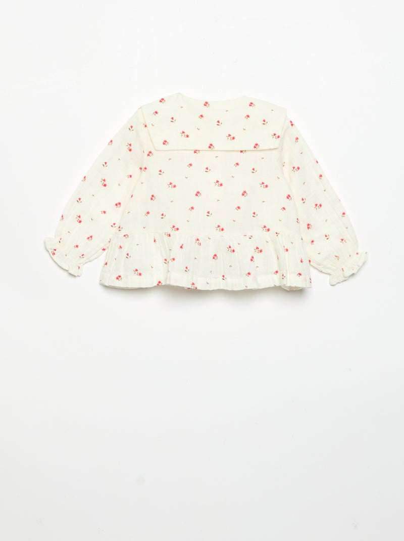 Blouse gaze de coton boutonné Blanc - Kiabi