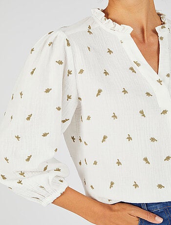 Blouse gaze pur coton brodée - Damart