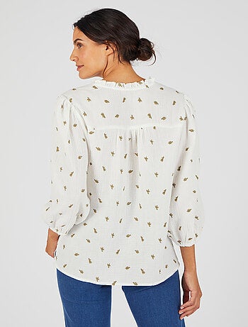 Blouse gaze pur coton brodée - Damart